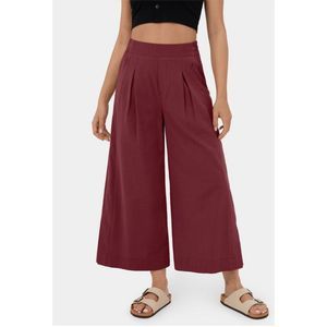 High Waisted Plicated Zipper Side Pocket Split Hem Wide Leg Palazzo Capri Casual